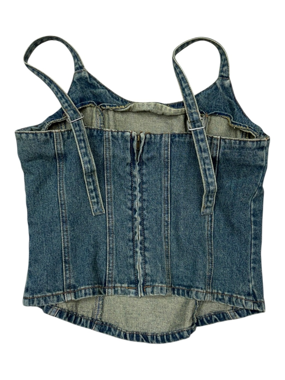 Vintage Y2K Jeanology Denim Corset Top Medium Wash Zip Back Bustier Cami Size 10 - Picture 9 of 12